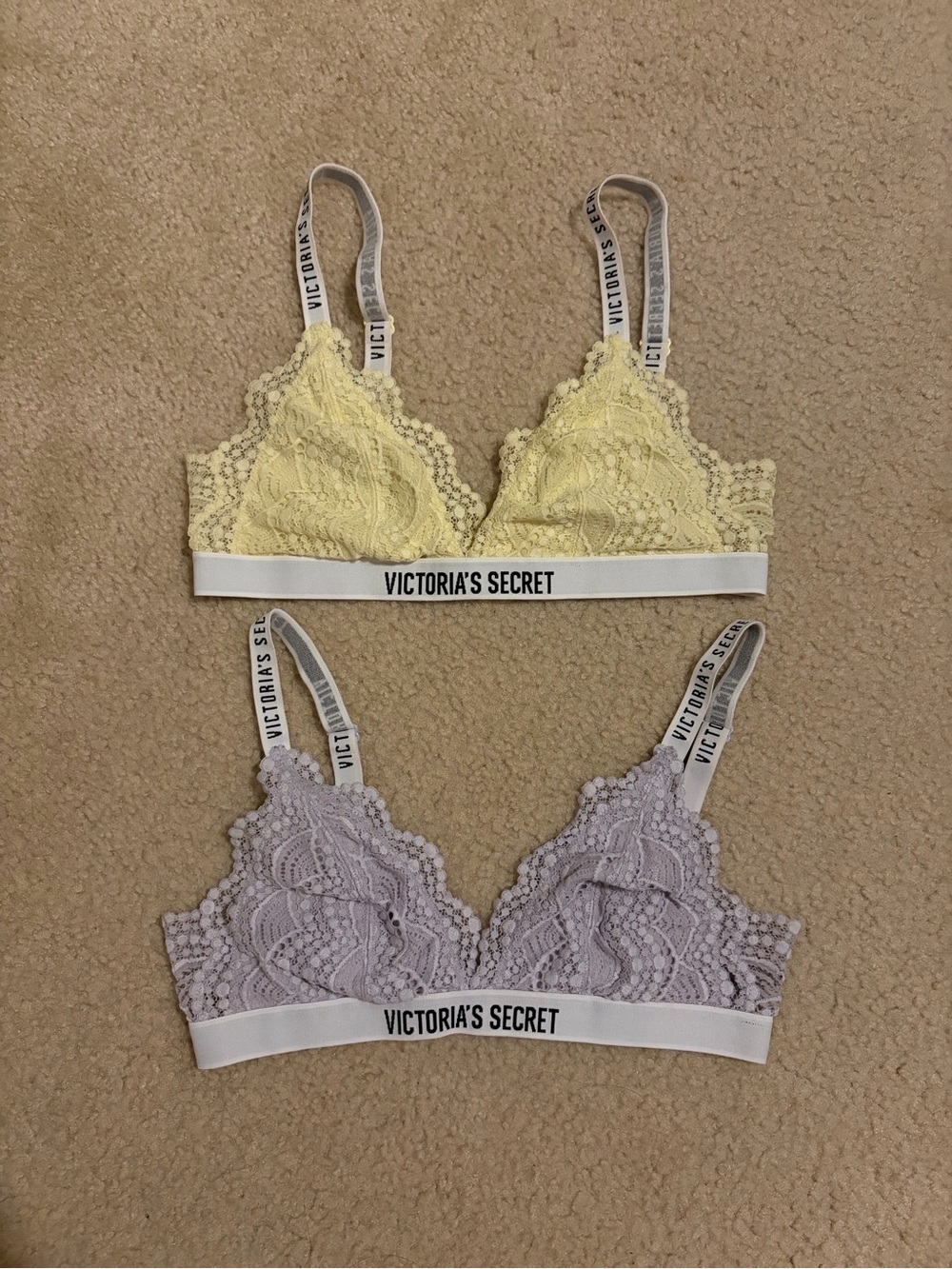 Victoria's Secret Lace Bralettes in Pale Yellow & Light Lavender